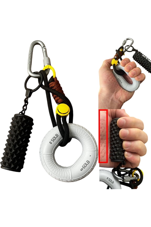 2 in 1 Portable Hand Grip Strength Trainer Keychain Set, Silicone Grip Ring 50LB 60LB Dual Resistance, Textured Deep Tissue Hand Massage Roller, Finger Exerciser for Grip Training Stress Relief