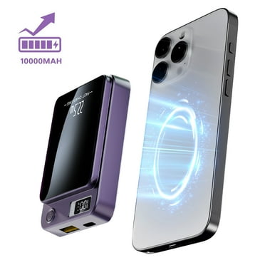 Wireless Power Bank, 10000mAh Fast Charging, with LED Power Display, 2 in 1 Portable Magnetic Power Bank, Compatible with Multi Device with cable, Purple