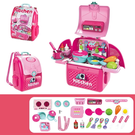 2 in 1 Portable Pretend Play Carry Case Toy Set, Kitchen Beauty Pet Care Tool Shop Multi Theme Role Play Toy, Christmas Birthday Holiday Gift, Educational Imagination Toy for Toddler Boys Girls 3+