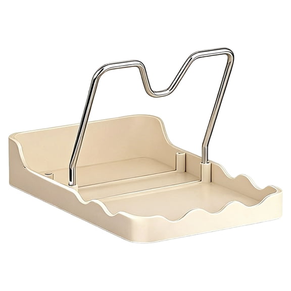 2 in 1 Pot Lid Holder & Spoon Rest for Kitchen Counter, Plastic Utensil Rest with Stainless Steel Pan Lid Holder Organizer While Cooking, Countertop Space Saving Pot Cover Rack | Easy to Clean