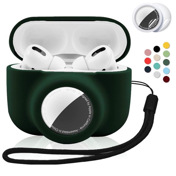 2 in 1 Protective Skin Case Compatible for Airpods Pro and Case with Lanyard Combo Set with Lanyard, Silicone GPS Tracker Cover Holder Anti-Lost with 2 PCS TPU Screen Protector