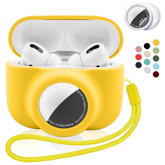 2 in 1 Protective Skin Case Compatible for Airpods Pro 2 and Case with Lanyard Combo Set with Lanyard, Silicone GPS Tracker Cover Holder Anti-Lost with 2 PCS TPU Screen Protector