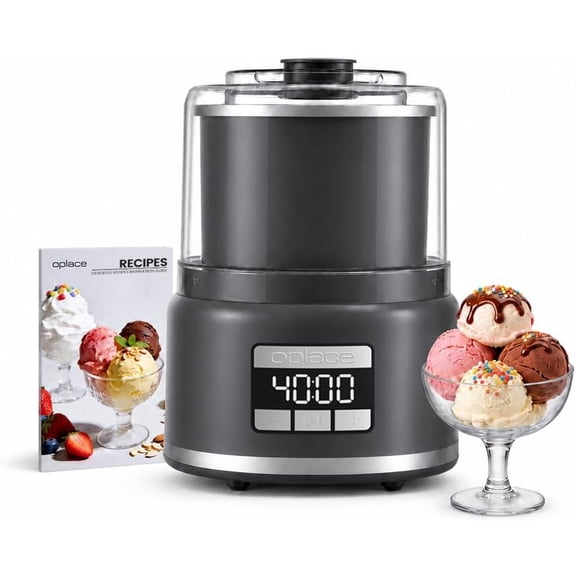 2.1 Qt Countertop Ice Cream Maker  Make Gelato, Sorbet & Frozen Yogurt in as Little 2030 Minutes, Fast Cooling, Visible Feeding Port, Easy 3-Button Control (Gray)