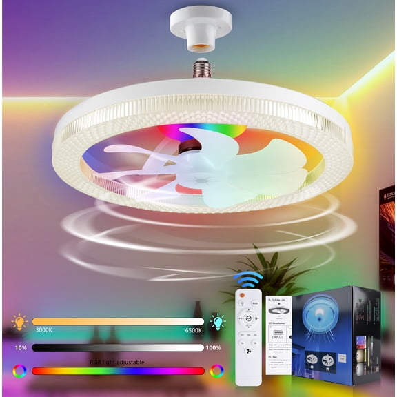 CRAYALIU RGB Ceiling Fan with Lighting: Recessed ceiling fan with lighting and remote control, ideal for bedrooms and indoor use