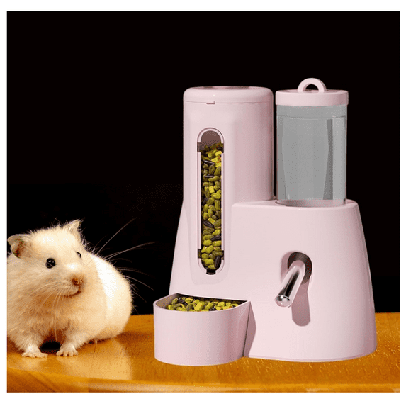 2 in 1 Rabbit Food Water Dispenser, Guinea Pig Water Bottle, Large Capacity Bunny Feeder for Cages, Automatic Bunny Feeder, for Rabbit Ferrets Guinea Pigs Hedgehog Hamsters Small Animals (Pink,S)