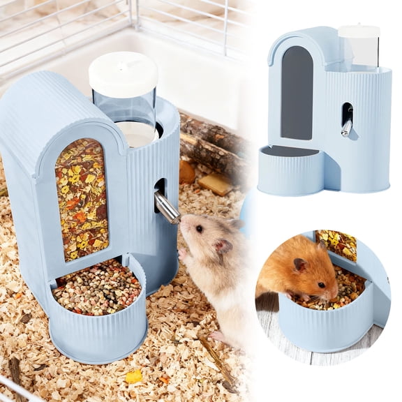 2 In 1 Rabbit Food Water Dispenser Pig Bottle Cage Fed Large Capacity Automatic Feeder Suitable for Ferrets Pigs Small Animals Pet Supplies, 16 cm, Blue