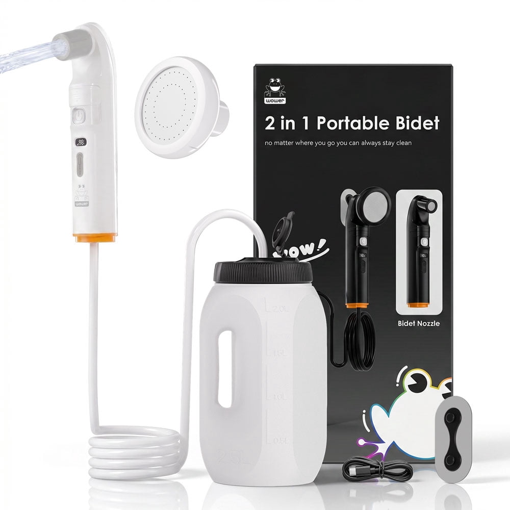 WOWER 2 in 1 Electric Portable Bidet with Bidet and Shower Heads,  Dual Spray Modes Rechargeable 1600mAh Handheld Toilet Sprayer for Personal Hygiene, Postpartum Care, RV, Outdoor Camping