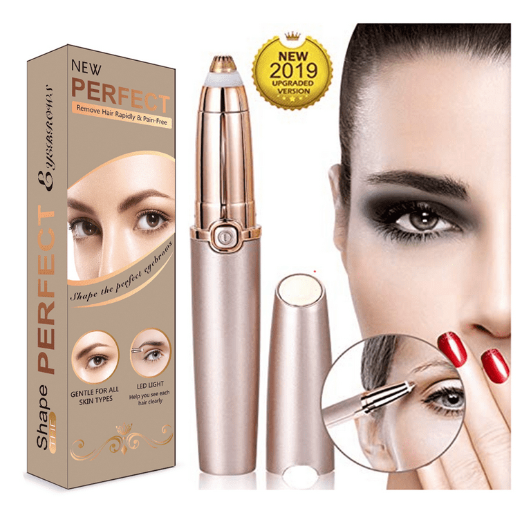 2 in 1 Rechargeable Eyebrow Trimmer Painless Precision Hair Remover  Portable Epilator Electric Eyebrow Razor Tool W/ Built-in LED Light for  Women Men Face Lips Nose Body Facial Hair Removal Rose Gold 