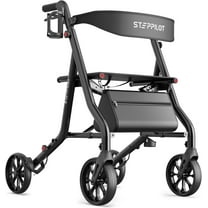 The Tale Maker Rollator Walkers with Seat for Seniors, 7-Level Adjustable Handles Height, 8'' Big Wheels Max 300 lbs Adults Rolling Walker, Black