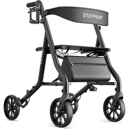 The Tale Maker Rollator Walkers with Seat for Seniors, 7-Level Adjustable Handles Height, 8'' Big Wheels Max 300 lbs Adults Rolling Walker, Black