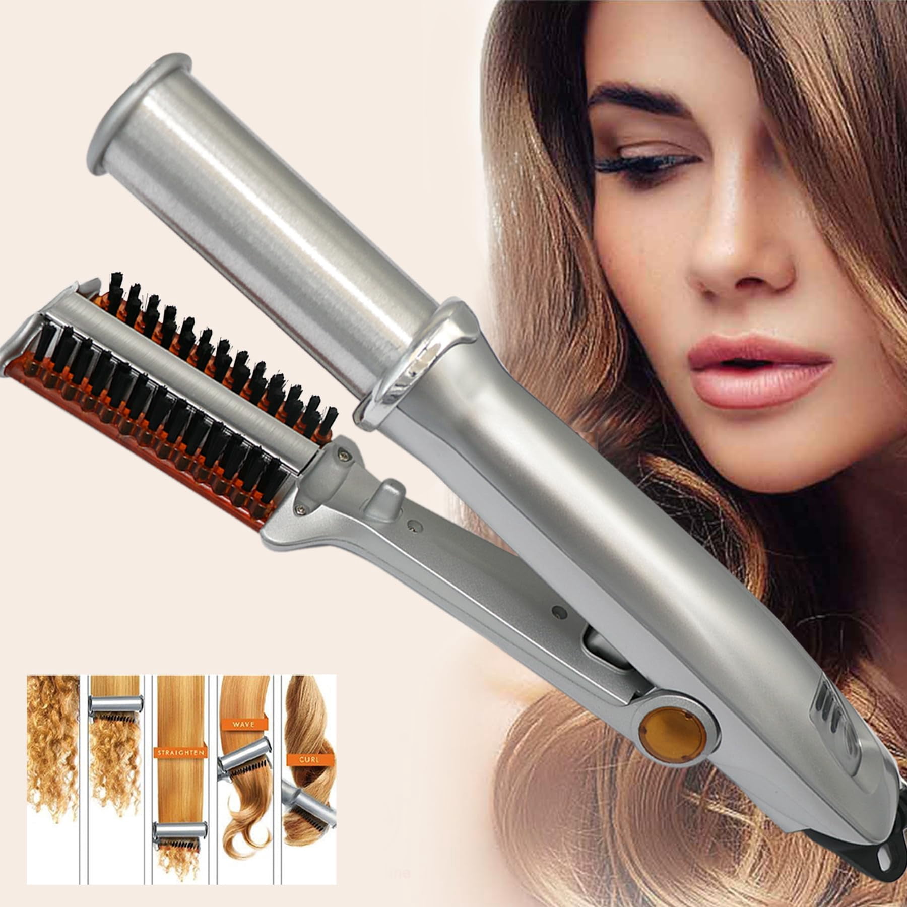 2 in 1 Rotating Curling Iron Fast Heat Hair Straightener and Curler ...