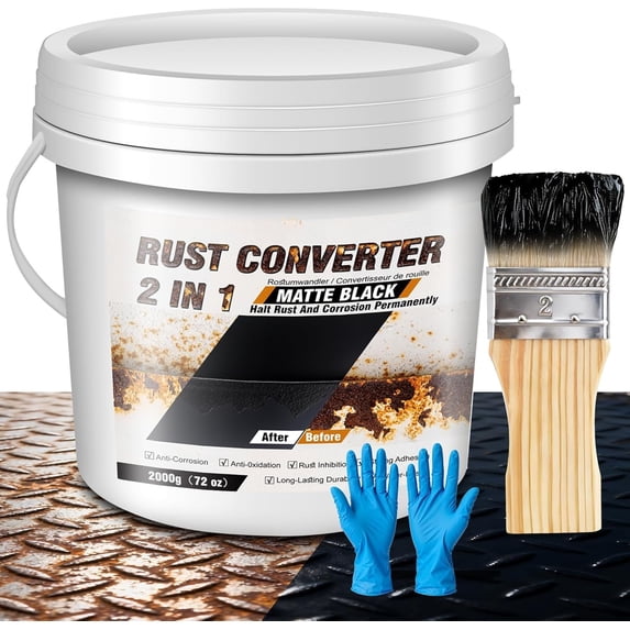 2 in 1 Rust Converter & Metal Primer, 72oz Matte Black Rust Remover for Metal, , , Chassis, Frame, Water-based Rust Inhibitor and Encapsulator , Easy Application, Long-Lasting