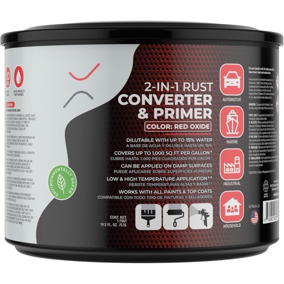 2 in 1 Rust Converter & Metal Primer - Covers Up to 4X - Industrial Grade Water Based Rust Reformer - No Top Coat Needed - Rust Inhibitor Works Damp Surfaces (Pint)