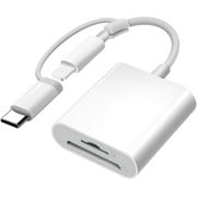 2 In 1 SD and TF Card Reader for iPhone iPad, Dual Connector Lightning & USB-C Micro SD Memory Card Adapter Portable Trail Camera Viewer, No Driver Needed, Plug and Play