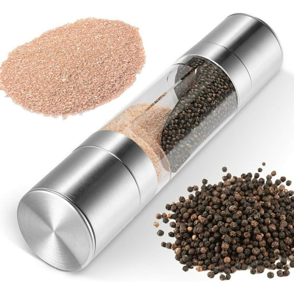 2 In 1 Salt And Pepper Grinder, Adjustable Ceramic Rotor For Quick Grinding Of Salt, Pepper, Spices, Dual Refillable Salt Pepper Mill With Clear Acrylic Transparent Body For