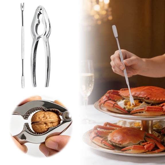 2 in 1 Seafood Tool Set Stainless Steel Crab Cracker & Seafood Pick Nut Walnut Cracker Lobster Shell Opener Ergonomic Kitchen Seafood Utensils for Home Dinner Summer Party Picnic