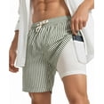 thumbnail image 1 of 2 in 1 Seersucker Men Swim Trunk with Compression Liner 7 Inches Quick Dry Zipper Pockets Swimming Bathing Summer Beach Shorts for Cruise Beach Pool Board, 1 of 5