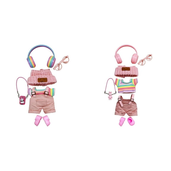 2/1 Sets 7 Pcs Doll Clothes Set(NO Doll), Dolls Outfit Set for 17cm Dolls Sweaters Pants Shoes Headphone Doll Clothing Accessories for Dress Up
