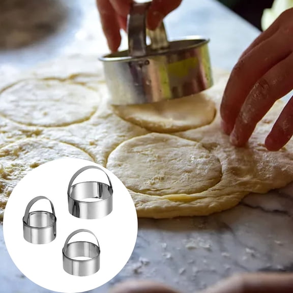 2/1 Sets Cookie Cutter Set (3 Pieces/Set), Stainless Steel Round Cookies Cutter with Handle, Round Flat Baking Dough Tools