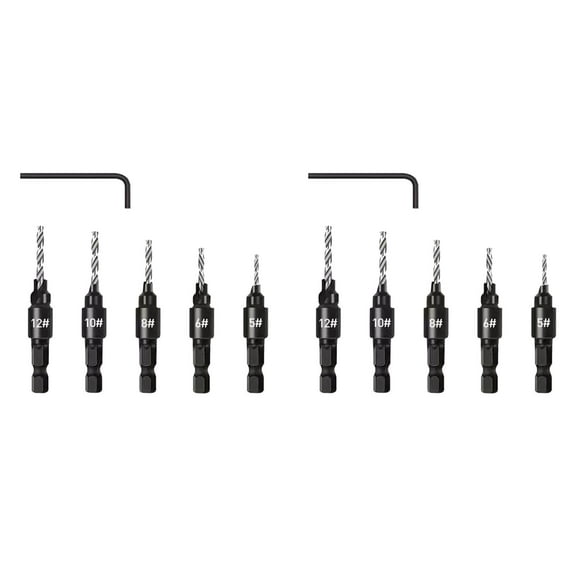 2/1 Sets Countersink Drill Bit Set for Wood, 3in1 Pilot Bits Tapered Chamfer Woodworking Drilling with Hex Shank 5# 6# 8# 10# 12# Screw Hole Tools