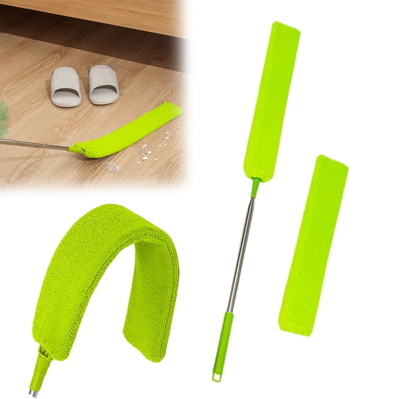 2/1 Sets Retractable Cleaner Flat Cleaner Cleaning Tool with Removable Microfiber Cloths for Cleaning Under Refrigerator, Sofa, Couch, Bed, Furniture