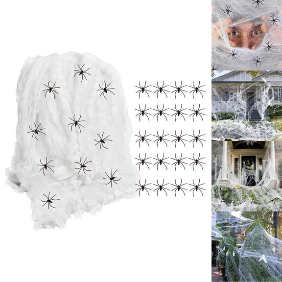 2/1 Sets Spiderwebs Halloween Decorations with 30 Artificial Spider, Stretchable DIY Cobwebs for Indoor/Outdoor Scary Atmosphere, for Halloween Theme Party Supplies Garage Door Decor