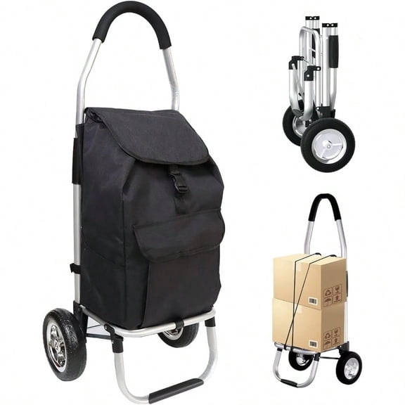 2 in 1 Shopping Cart for Groceries 110 lbs Grocery Cart on Wheels Foldable Shopping Cart with Wheels LoadBearing Hand Truck with Black Waterproof Bag for Shopping Camping Garden