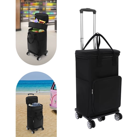 2 in 1 Shopping Cart with Wheels, 25Kg/55.12Lbs Removable Waterproof Shopping Bag, Expandable Utility Carts Tote Bag for Supermarket, School, Laundry, Craft Show (Black)