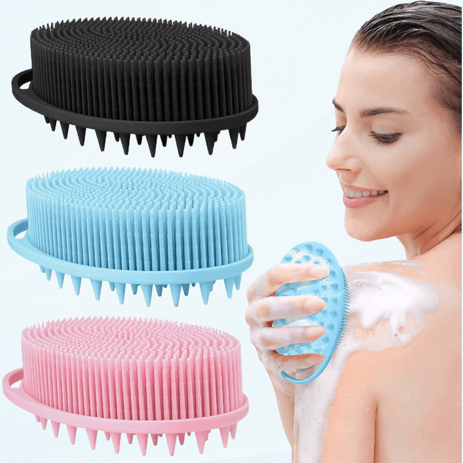 2 in 1 Silicone Body Scrubber Shampoo Brush, Shower Body Scrubber