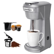 2 in 1 Single Serve Coffee Maker for K Cup Pods & Ground Coffee, Mini K Cup Coffee Machine with 6 to 14 oz Brew Sizes, Single Cup Coffee Brewer with One-Press Fast Brewing, Reusable Filters,Grey