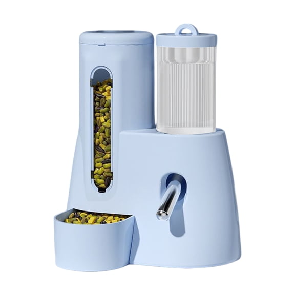 2 In 1 Small Pet Feeder & Waterer Hamster Rabbit Feeding Watering Bottle Automatic Bunny Feeder Cage Hanging Food Water Dispenser for Hamster Rabbit Hedgehog Blue