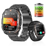 2.1" Smart Watch for Men, 1100mAh Battery with 20-Day Life, Activity Tracker with 100+ Sports Modes, Bluetooth Calls, Flashlight & Compass, IP68 Waterproof Black