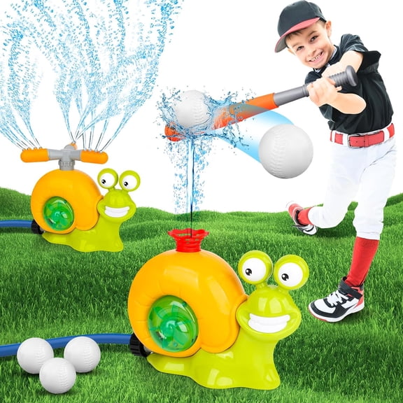 2 in 1 Snail Water Sprinkler Baseball Toy for Kids Outdoor Play, Summer Water Game Attaches to Garden Hose, Summer Outside Toys Lawn Backyard Game Pool Party for Kids Age 4 5 6 7 8 9, 12 Gift