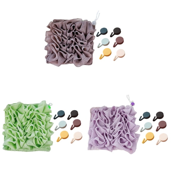 2 in 1 Soap Bar Loofah Pouch, Exfoliating Bath Sponge with Soap Holder, Drawstring Mesh Shower Pouf for Body Wash Cleansing and Smooth Skin, Reusable Washcloth Loofah Combo
