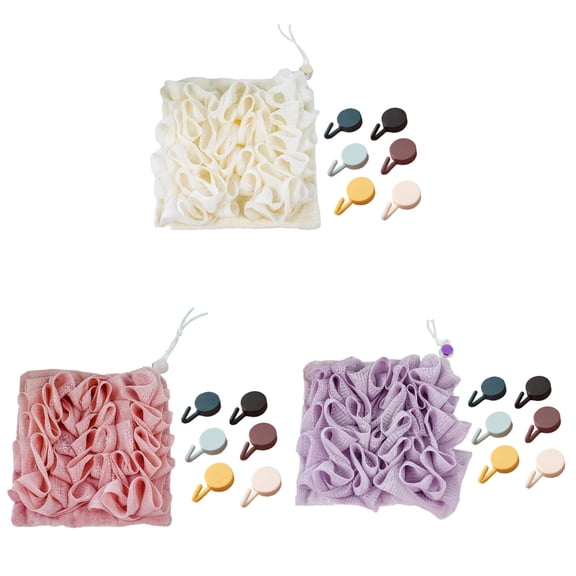 2 in 1 Soap Bar Loofah Pouch, Exfoliating Bath Sponge with Soap Holder, Drawstring Mesh Shower Pouf for Body Wash Cleansing and Smooth Skin, Reusable Washcloth Loofah Combo