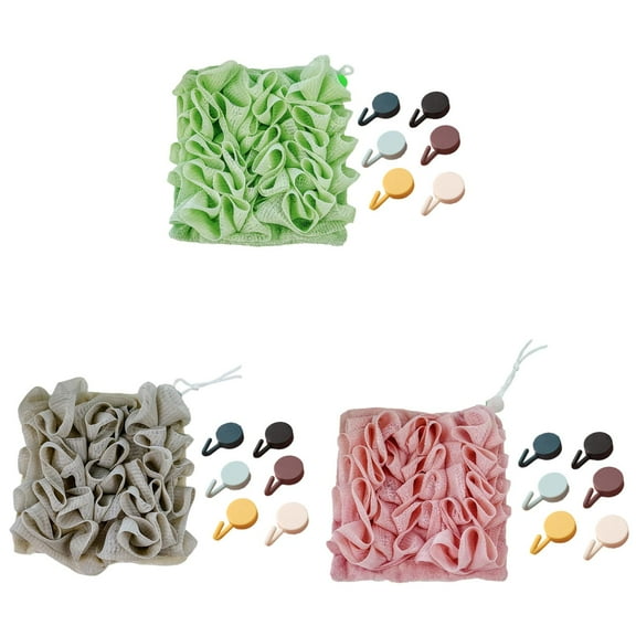 2 in 1 Soap Bar Loofah Pouch, Exfoliating Bath Sponge with Soap Holder, Drawstring Mesh Shower Pouf for Body Wash Cleansing and Smooth Skin, Reusable Washcloth Loofah Combo