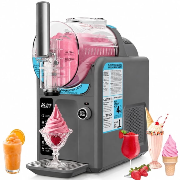 2 IN 1 Soft Ice Cream Machine Maker Slushie Machine for Home No Ice Needed Self Cleaning Slushy Maker, 68oz Frozen Drink Maker, 5 Preset for Soft Ice Cream, Slushie, Margarita, Frappés, Milkshake