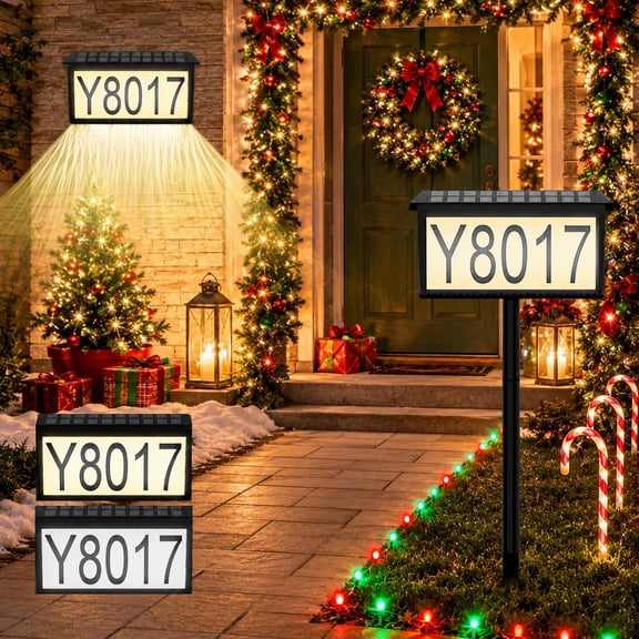 2 IN 1 Solar Address Sign for Yard Lighted House Numbers Waterproof Illuminated Address Plaque with Stakes 22 LEDs 3 Color Lighting Modes Wall Mounted/In Ground 2 Ways for Outside Street