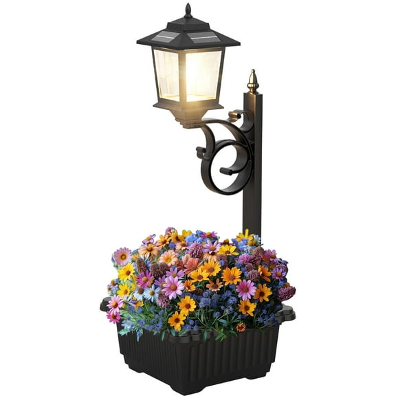 2 in 1 Solar Lamp Post Light with Planter, Waterproof, Solar Light Flower Pot, Wall Mount or Freestanding Floor Llghts, Outdoor Planters Decorative for Garden Patio, Front Porch