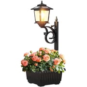 2 in 1 Solar Lamp Post Light with Planter, Waterproof Solar Planter Lights - Wall Mount or Freestanding, Decorative Outdoor Planters for Garden Patio, Front Porch