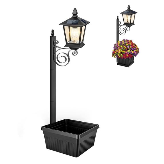 2 in 1 Solar Lamp Post with Planter, Weighted-Base Compatible Outdoor Light, Weatherproof Decorative Garden Decor for Porch, Patio, Yard,Dusk to Dawn LED ,Easy Assembly