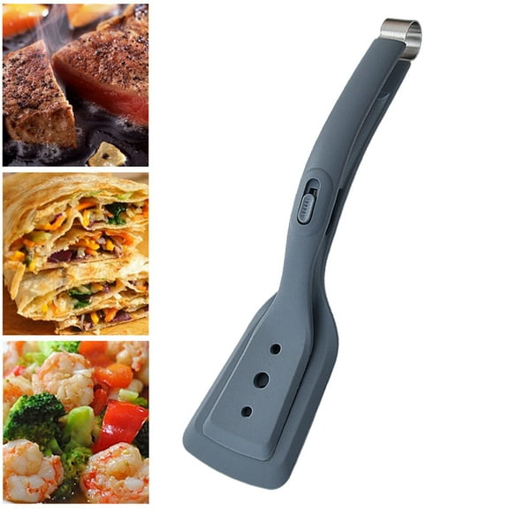 2 in 1 Spatula Tongs, Fish Turner Spatula Double Sided, Silicone Grill Clamp, Slotted Flipper Tongs for Steak, Egg, Pancake, Tortilla, Burger, Bacon, 11.6 Inch