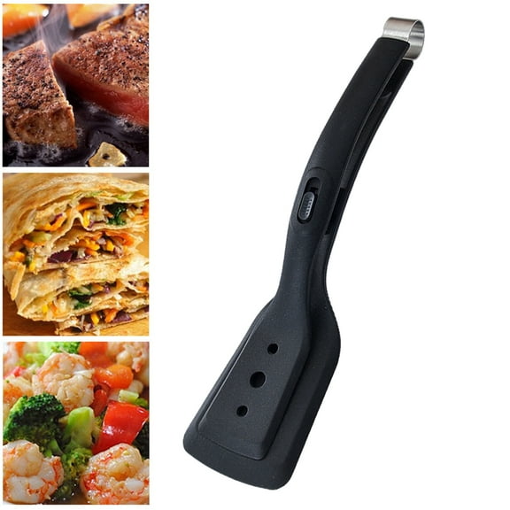 2 in 1 Spatula Tongs, Fish Turner Spatula Double Sided, Silicone Grill Clamp, Slotted Flipper Tongs for Steak, Egg, Pancake, Tortilla, Burger, Bacon, 11.6 Inch