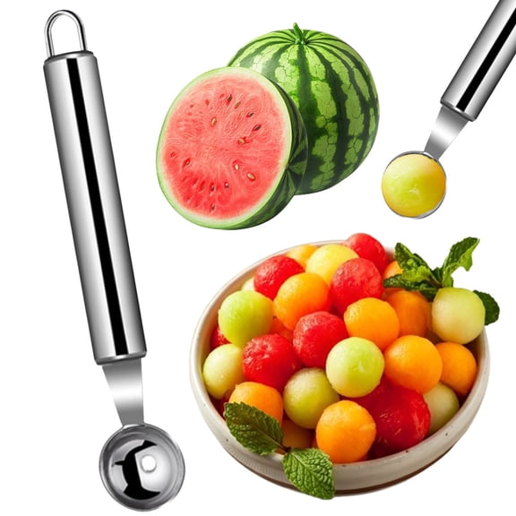 2 in 1 Stainless Steel Melon Baller & Carving Tool, Melon Scoop, Fruit Platter Making Tool, Watermelon Carving Tool, Multifunctional Watermelon Platter Making Tool for Fruit Salads 6.77×1.18 in