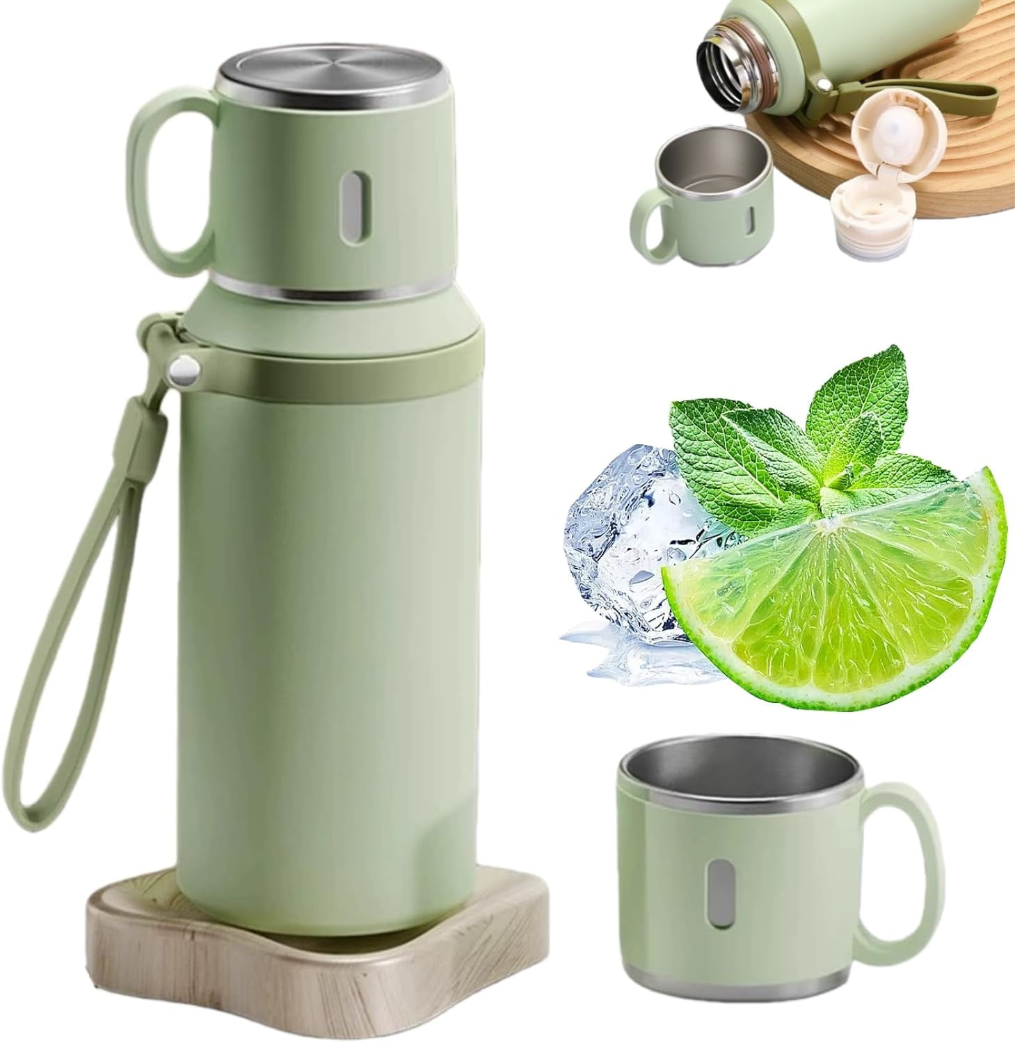 2 in 1 Stainless Steel Vacuum Insulated Bottle with Lidded Cup, 316 Stainless Steel Water Bottle, Leakproof Large Capacity Coffee Bottles Thermal Flask, Portable, Easy Carry (C)
