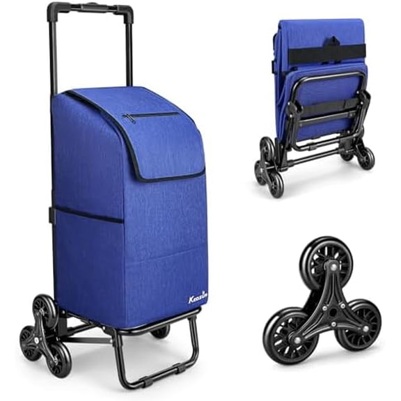 2 in 1 Stair Climbing Cart, 60L/300LBS Grocery Cart on Wheels for Stairs, Shopping Carts for Groceries with Removable Waterproof Bag, Folding Shopping Carts for Stairs, Blue