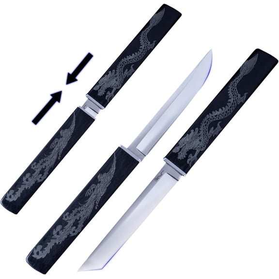 2 In 1 Steak Knive Set, Double Blades Professional Sharp Steak Knives Wood Handle with Pairing Bamboo Knife Sheath, Unique Camping Fruit Knife Set for Meat Bbq Outdoor