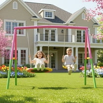 2 in 1 Swing Set Outdoor for Backyard, SHINPT Heavy Duty Swing Set, Toddler Swing Set with 1 Saucer Swing Seat and 1 Belt Swings Seat, Outside Swing Set for kids, Metal Swing Frame Outdoor