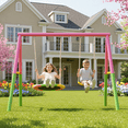thumbnail image 1 of Swing Set for Backyard, SHINPT 2 in 1 Swing Set for Kids Ages 3-8, Toddler Swing Set with 1 Saucer Swing Seat and 1 Belt Swing Seat, Outdoor swing Set for Kids Playground, 1 of 9
