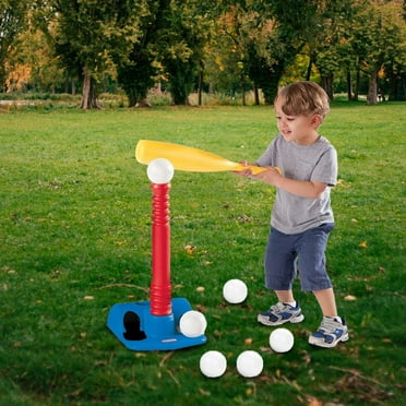 2 in 1 T Ball Set - Adjustable height, Ball Set with Automatic pitching Machine/6 Balls/Baseball Bat, Toddler Baseball Toy for Outdoor Play, Sport Toys Gifts for Kids Age 3-8
